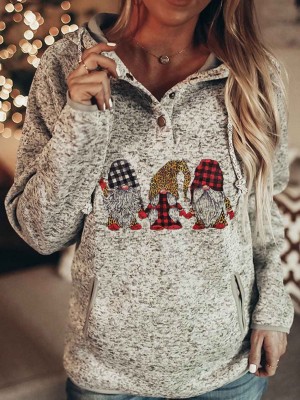 Sweat à capuche de Noël imprimé gnomes pour femme