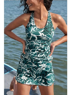 Aquanora Ensemble Tankini Mode Deux Pièces  Bleu Sarcelle Jungle Floral Active