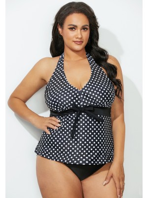 Ensemble De Tankini Dos Nu Noir À Pois