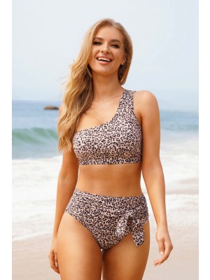 Aquanora Ensemble de bikini à une épaule à imprimé léopard