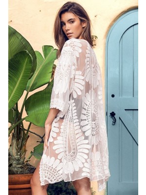 Aquanora Blanc Ouvert Devant Tournesol Crochet Cover Up