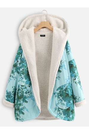 Manteau épais à capuche et manches longues à imprimé floral