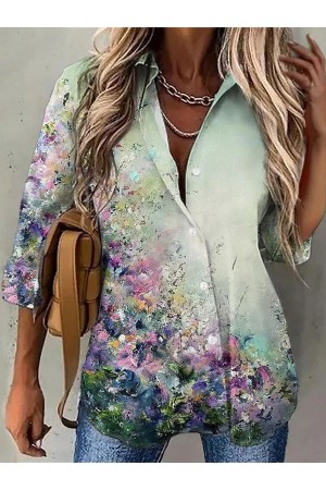 Chemise À Manches Longues À Revers À Imprimé Floral