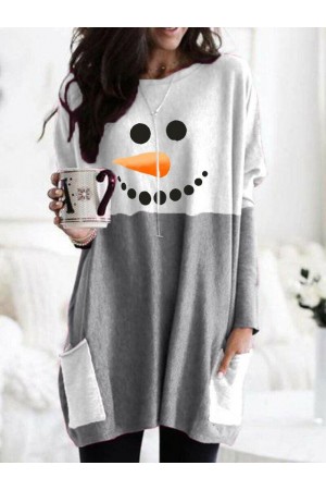 Sweat-shirt à imprimé bonhomme de neige Smiley Nez de carotte pour femme