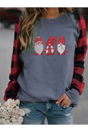 Sweat-shirt à carreaux imprimé gnomes de Noël scandinaves pour femme
