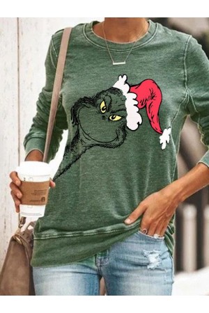 Sweat-shirt à manches longues imprimé éléments de monstre de Noël pour femme