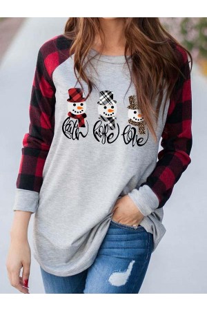 T-shirt imprimé bonhomme de neige de Noël pour femme