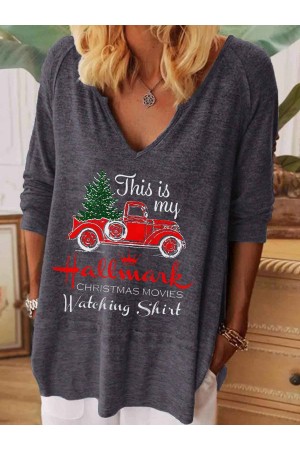 Women's This Is My Hallmark Christmas Movies Watching Shirt Printed VNeck Top