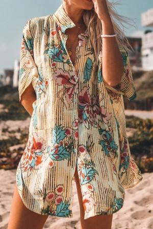 Floral Print Button Cover Up