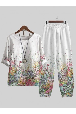 Ensemble Deux Pièces Ample Décontracté À Fleurs