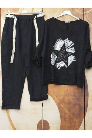 Costumes noirs à manches courtes en mélange de coton étoiles décontractés