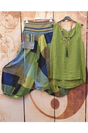 Bloc De Couleur Sans Manches Décontracté Costumes Deux Pièces