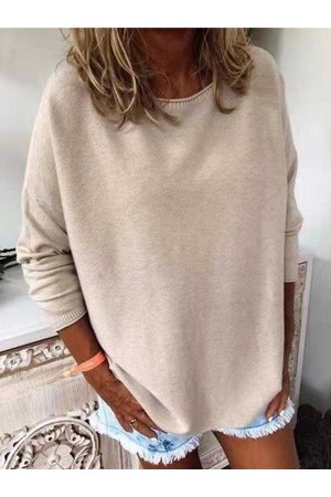 Women's Pullover Sweater Jumper Ribbed Knit Oversized Crew Neck Outdoor Daily Stylish Fall Winter Khaki