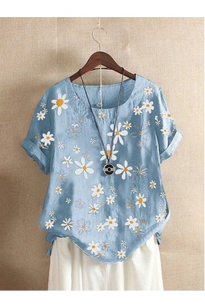 T-Shirt À Manches Courtes Et Col Rond À Imprimé Floral Pour Femme