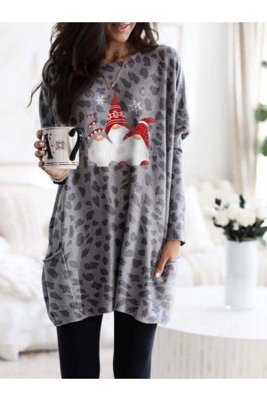 Chemise longue de Noël à imprimé léopard pour femme