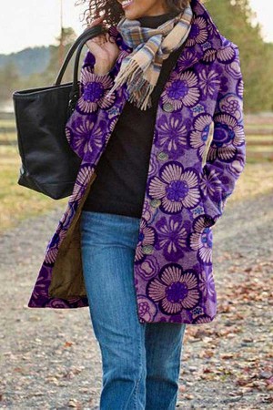 70s Printed Wool Coat Purple