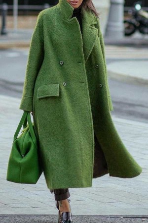 Manteau long en laine de couleur unie rétro