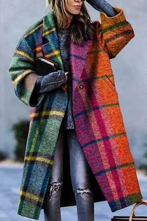 Long Sleeve Lapel Jacket Printed Wool Coat