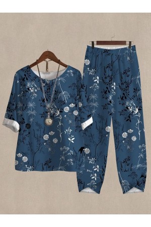 Haut et pantalon à imprimé floral botanique