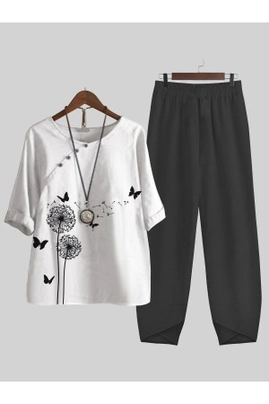 Pissenlit Papillon Imprimé Haut Et Pantalon Costumes Deux Pièces