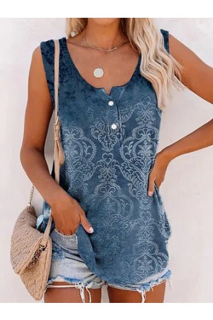 Causal U-Neck Tribal Boutons Débardeurs