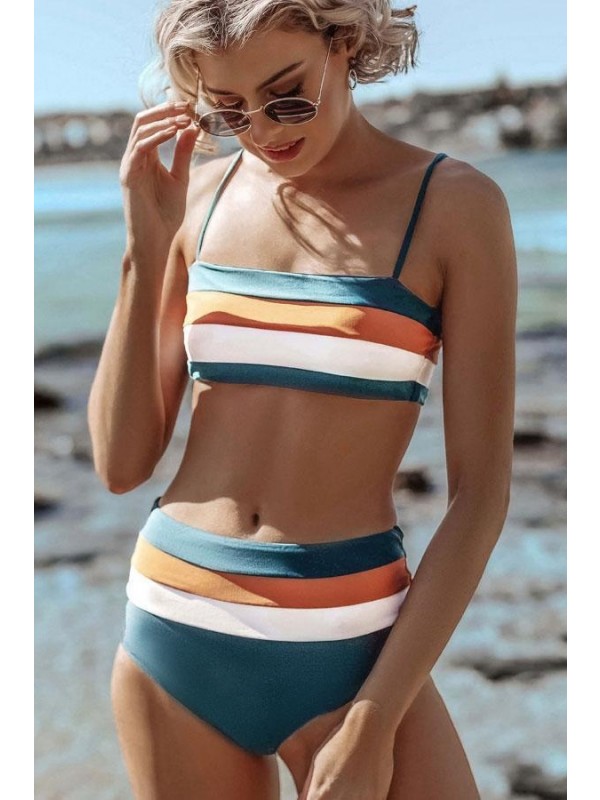 Aquanora Ensemble Bikini Taille Haute à Rayures Et Colorblock