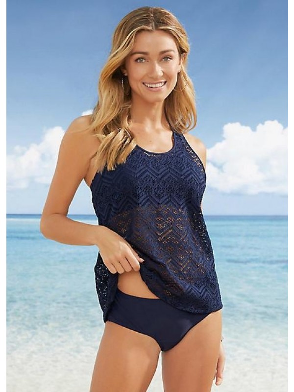 Aquanora Ensemble de tankini deux pièces en mousseline à larges bretelles bleu marine