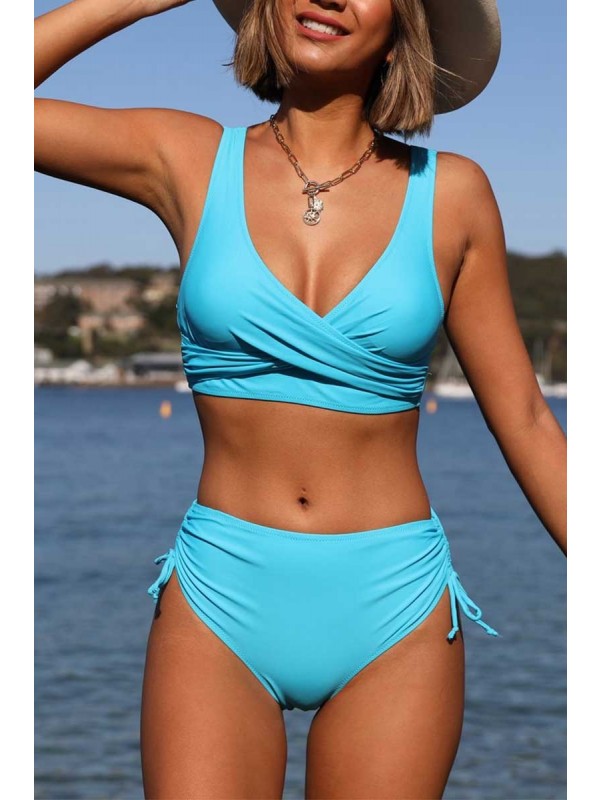 Aquanora Ensemble de bikini bleu à cordon de serrage sur les côtés
