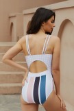 AquaNora White Gingham And Striped Tie Front Onepiece Swimsuit