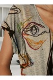 Abstract Pattern Graffiti Vneck Button Short Sleeve TShirt