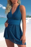 Criss Cross Lace Peacock Blue Swimdress Set