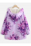 Thick Floral Print Long Sleeve Hooded Coat