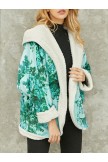 Thick Floral Print Long Sleeve Hooded Coat