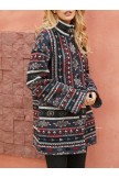 Ethnic Print Long Sleeve Thick Vintage Coat