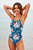 AquaNora Floral Shirring Cutout Cross Back Adjustable Straps One Piece Swimsuit