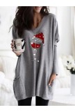 Cozy Christmas Red Wine Glass Print Pocket Top