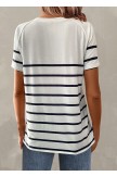 White Button Striped Short Sleeve T Shirt