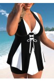 Lace Up Black Plus Size Swimdress Set