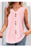 Pink Button V Neck Tank Top