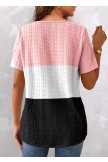 Pink Lace Short Sleeve V Neck T Shirt