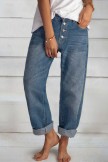 Blue Casual Buttoned Pants Denim Trousers