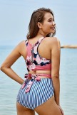 AquaNora Striped Floral Print Charlotte OnePiece Swimsuit