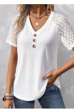 Patchwork White V Neck Short Sleeve T Shirt