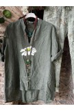 Army Green Retro V Neck Floral Cotton Blended Suits