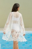 AquaNora White Open Front Long Sleeve Kimono Lace Cover Up