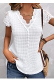 Lace White V Neck Short Sleeve T Shirt