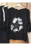 Black Short Sleeve Casual Star CottonBlend Suits