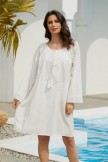 AquaNora White Solid  Lace Splicing Elbow Sleeve Tunic Cover Up