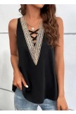 Lace Up Black V Neck Tank Top