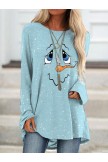 Women's Cute Snowman Face Print Long Sleeve Top